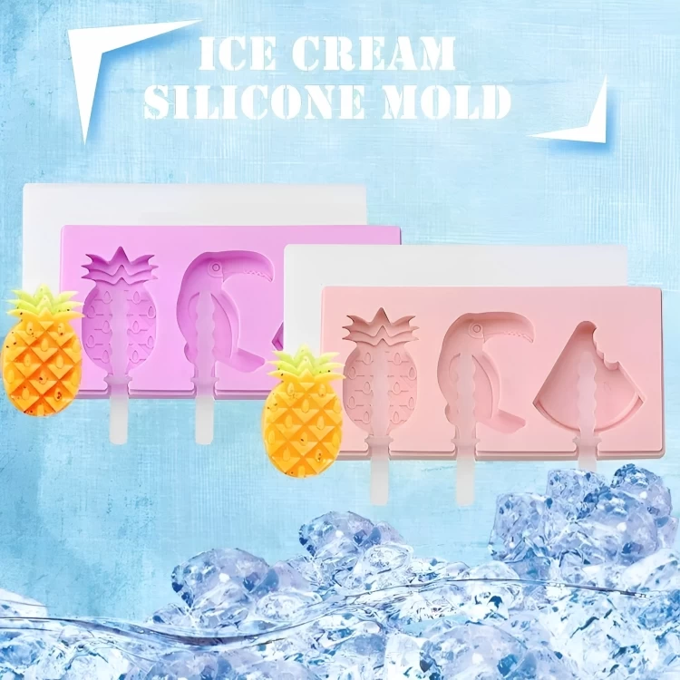 قالب ايس كريم سيليكون بغطاء ، 3 فتحات - ازرق